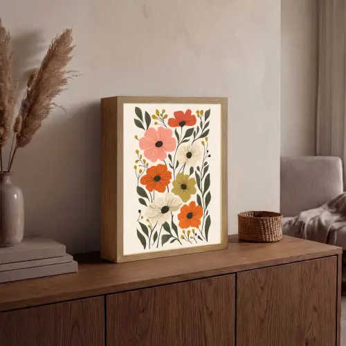 Veldbloemen - Stengels - Blaadjes - Groen Light Box met batterij (Wandlamp) middel -sfeer2