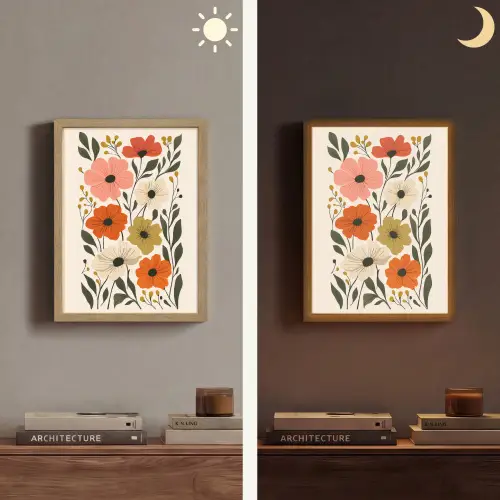 Veldbloemen - Stengels - Blaadjes - Groen Light Box met batterij (Wandlamp) middel -sfeer3