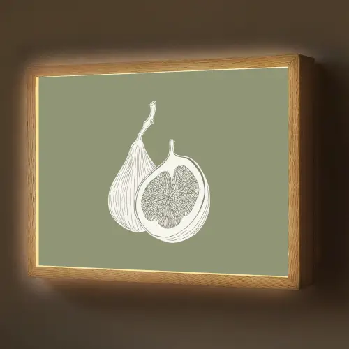 Vijgen - Minimalistisch - Getekend - Mosgroen Light Box met batterij (Wandlamp) middel -z3d_website