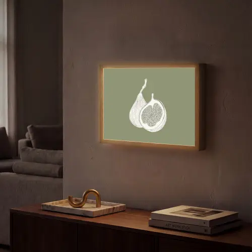 Vijgen - Minimalistisch - Getekend - Mosgroen Light Box met batterij (Wandlamp) middel -sfeer1