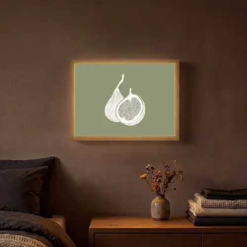 Vijgen - Minimalistisch - Getekend - Mosgroen Light Box met batterij (Wandlamp) middel -sfeer4