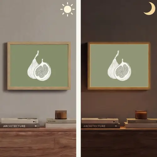 Vijgen - Minimalistisch - Getekend - Mosgroen Light Box met batterij (Wandlamp) middel -sfeer3