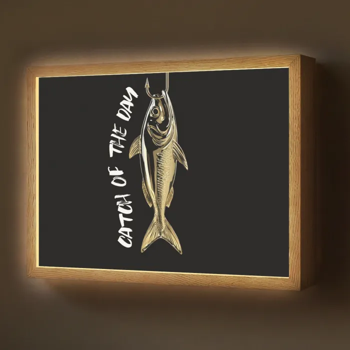 Vis - Zwart - Goud - Tekst Light Box met batterij (Wandlamp) middel -z3d_website