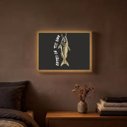 Vis - Zwart - Goud - Tekst Light Box met batterij (Wandlamp) middel -sfeer4