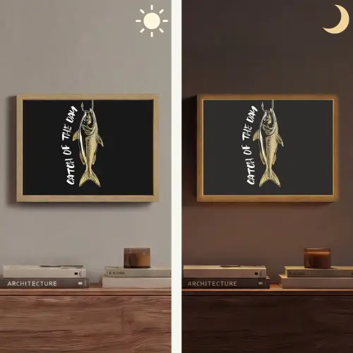 Vis - Zwart - Goud - Tekst Light Box met batterij (Wandlamp) middel -sfeer3