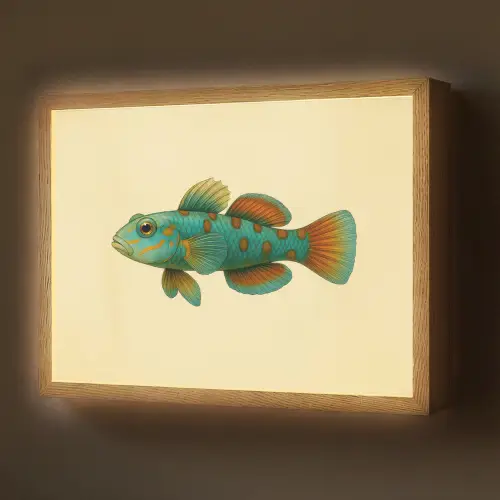 Vis - Blauw - Stippen - Schubben Light Box met batterij (Wandlamp) middel -z3d_website