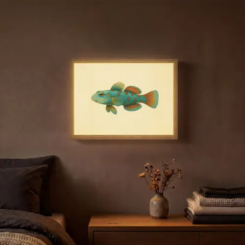 Vis - Blauw - Stippen - Schubben Light Box met batterij (Wandlamp) middel -sfeer4