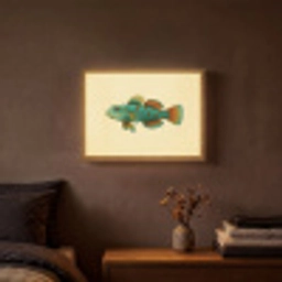 Vis - Blauw - Stippen - Schubben Light Box met batterij (Wandlamp) middel -sfeer4