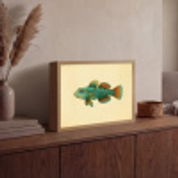 Vis - Blauw - Stippen - Schubben Light Box met batterij (Wandlamp) middel -sfeer2