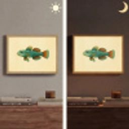 Vis - Blauw - Stippen - Schubben Light Box met batterij (Wandlamp) middel -sfeer3