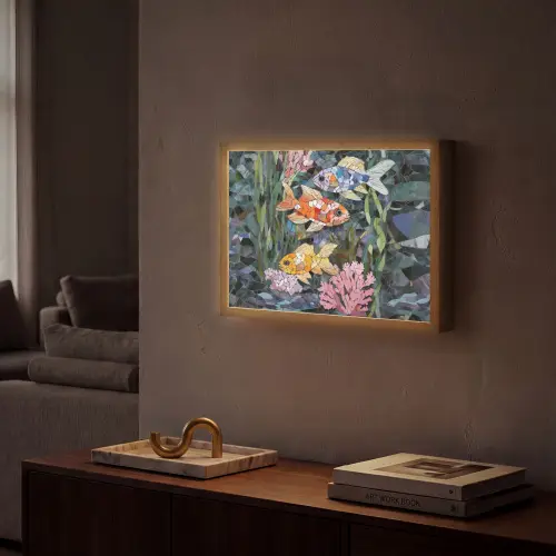 Vissen - Koraal - Zee - Mozaïek Light Box met batterij (Wandlamp) middel -sfeer1