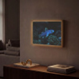 Vis - Stippen - Koraal - Blauw Light Box met batterij (Wandlamp) middel -sfeer1
