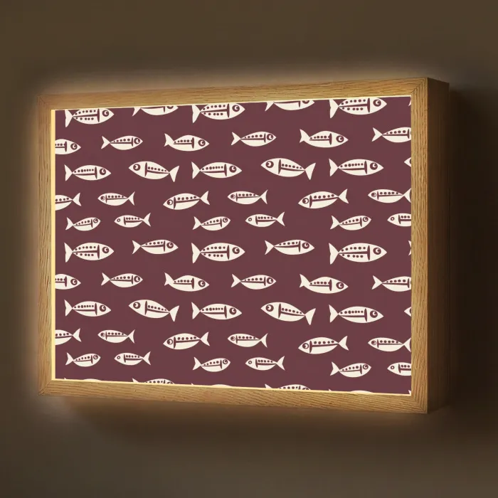 Vissen - Grafisch - Patroon - Donker Light Box met batterij (Wandlamp) middel 907 -z3d_website
