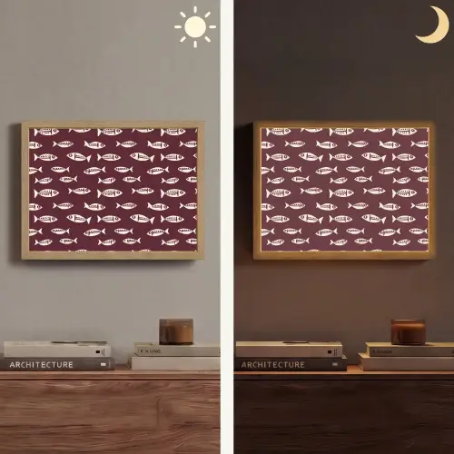 Vissen - Grafisch - Patroon - Donker Light Box met batterij (Wandlamp) middel 907 -sfeer3