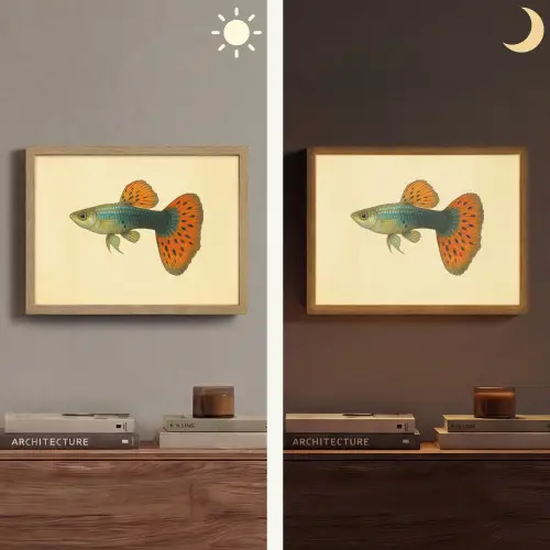 Vis - illustratie - Stippen - Oranje Light Box met batterij (Wandlamp) middel -sfeer3
