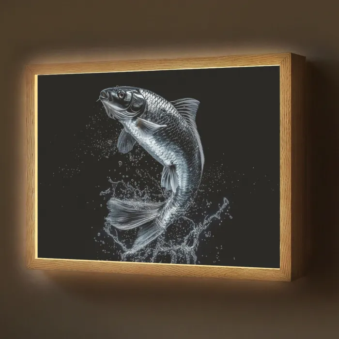 Vis - Koi - Zwart - Water Light Box met batterij (Wandlamp) middel -z3d_website