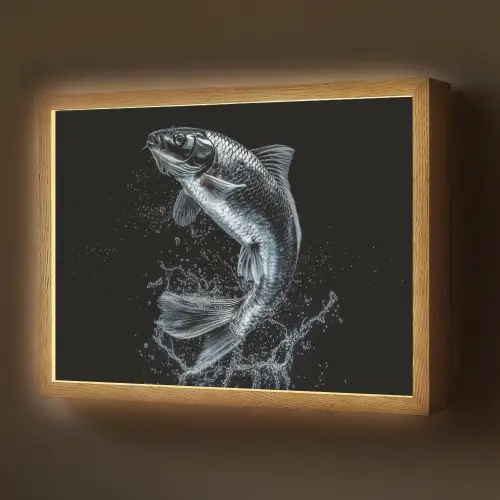 Vis - Koi - Zwart - Water Light Box met batterij (Wandlamp) middel -z3d_website