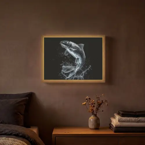 Vis - Koi - Zwart - Water Light Box met batterij (Wandlamp) middel -sfeer4