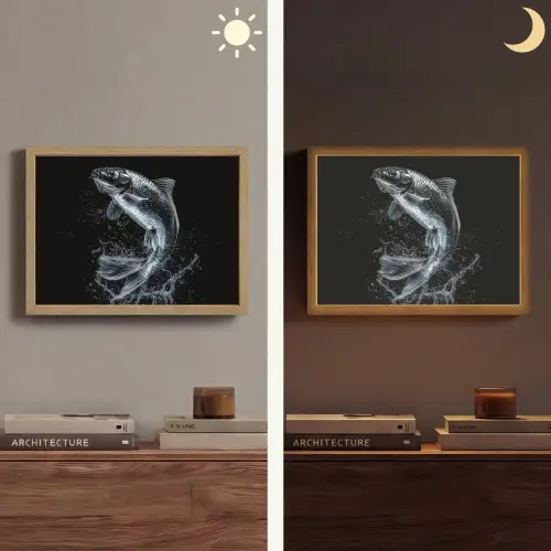 Vis - Koi - Zwart - Water Light Box met batterij (Wandlamp) middel -sfeer3