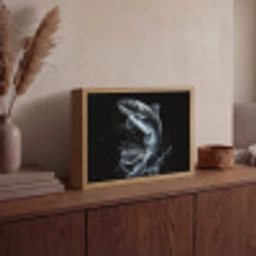 Vis - Koi - Zwart - Water Light Box met batterij (Wandlamp) middel -sfeer2