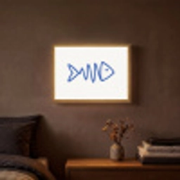 Vis - Minimalistisch - Blauw - Lijn Light Box met batterij (Wandlamp) middel -sfeer4