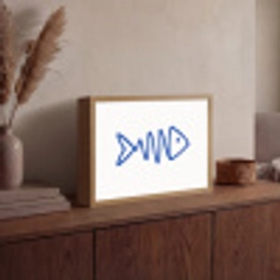 Vis - Minimalistisch - Blauw - Lijn Light Box met batterij (Wandlamp) middel -sfeer2