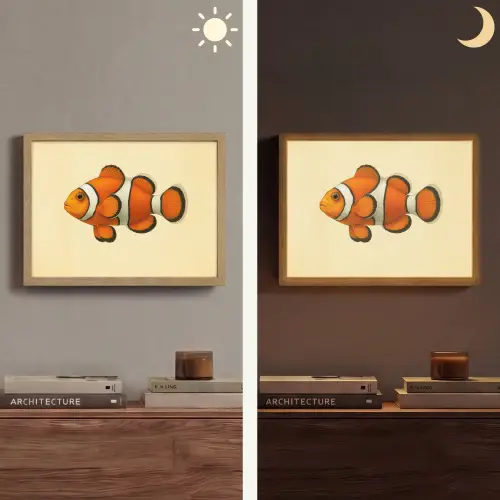Vis - Oranje - Strepen Light Box met batterij (Wandlamp) middel -sfeer3
