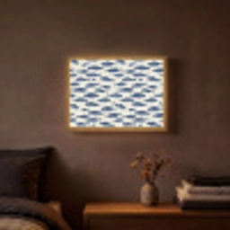 Vissen - Patroon - Blauw - Wit Light Box met batterij (Wandlamp) middel 907 -sfeer4