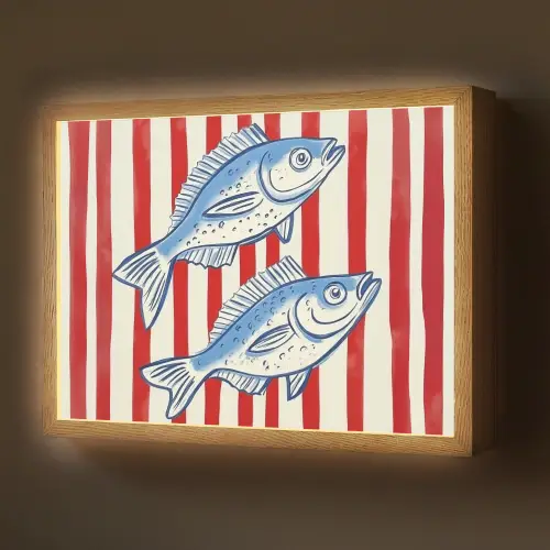 Vissen - Verticale strepen - Blauw - Rood Light Box met batterij (Wandlamp) middel -z3d_website