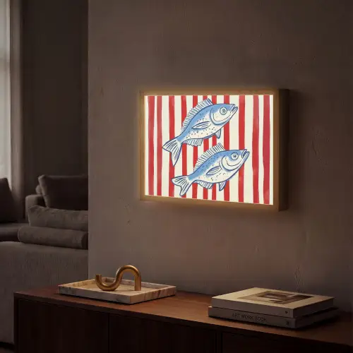 Vissen - Verticale strepen - Blauw - Rood Light Box met batterij (Wandlamp) middel -sfeer1