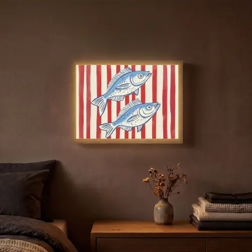 Vissen - Verticale strepen - Blauw - Rood Light Box met batterij (Wandlamp) middel -sfeer4