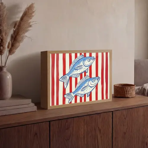 Vissen - Verticale strepen - Blauw - Rood Light Box met batterij (Wandlamp) middel -sfeer2