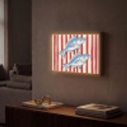 Vissen - Verticale strepen - Blauw - Rood Light Box met batterij (Wandlamp) middel -sfeer1