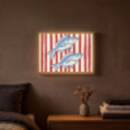 Vissen - Verticale strepen - Blauw - Rood Light Box met batterij (Wandlamp) middel -sfeer4