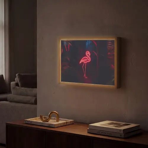 Flamingo - Roze - Neon - Licht Light Box met batterij (Wandlamp) middel -sfeer1