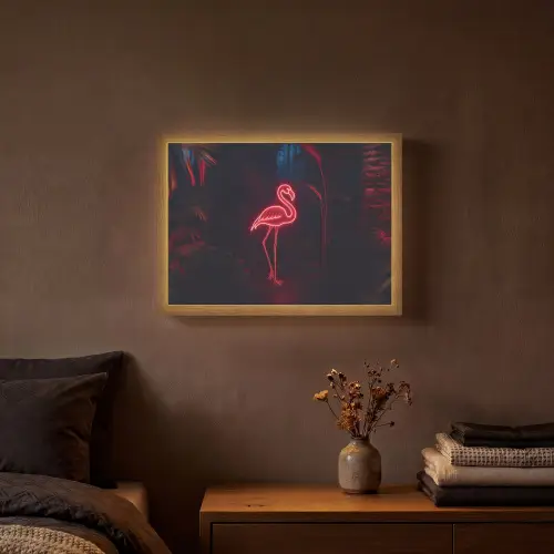 Flamingo - Roze - Neon - Licht Light Box met batterij (Wandlamp) middel -sfeer4
