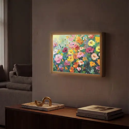 Bloemen explosie - Heldere kleuren - Vrolijk Light Box met batterij (Wandlamp) middel -sfeer1
