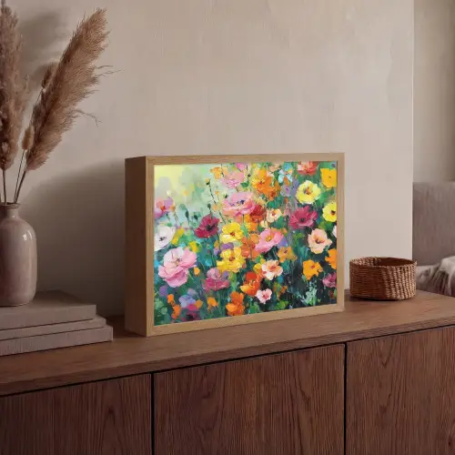 Bloemen explosie - Heldere kleuren - Vrolijk Light Box met batterij (Wandlamp) middel -sfeer2