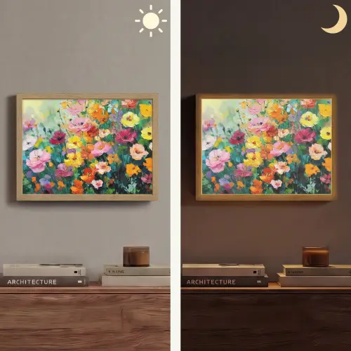 Bloemen explosie - Heldere kleuren - Vrolijk Light Box met batterij (Wandlamp) middel -sfeer3