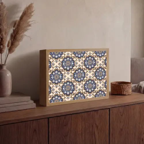 Floraal - Ornament - Blauw Light Box met batterij (Wandlamp) middel 907 -sfeer2
