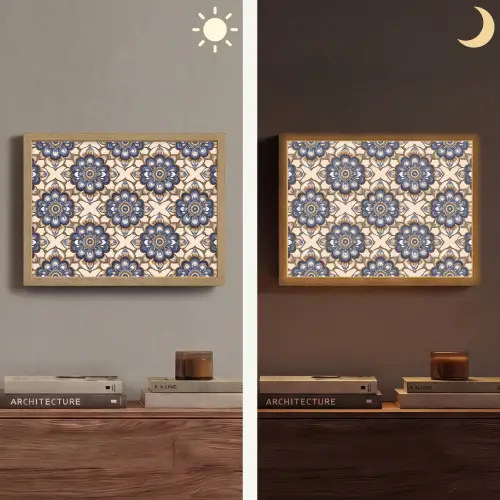 Floraal - Ornament - Blauw Light Box met batterij (Wandlamp) middel 907 -sfeer3