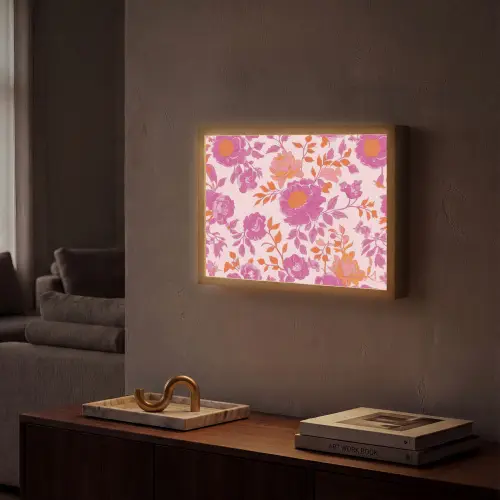 Bloemenpatroon - Roze - Oranje - Bloemen Light Box met batterij (Wandlamp) middel -sfeer1