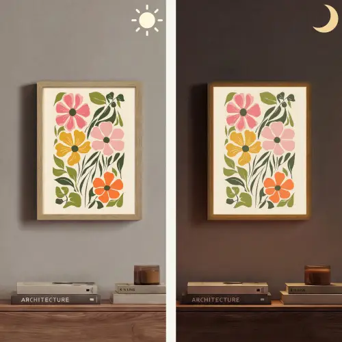 Bloemen - Speels - Kleurrijk Light Box met batterij (Wandlamp) middel -sfeer3