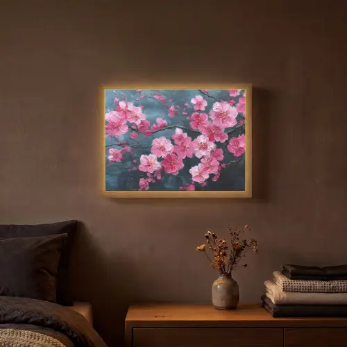 Bloem - Bloesems - Roze - Abstract Light Box met batterij (Wandlamp) middel -sfeer4