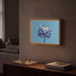 Bloem - Blauw - Bloemblaadjes - Streepjes Light Box met batterij (Wandlamp) middel -sfeer1