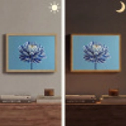 Bloem - Blauw - Bloemblaadjes - Streepjes Light Box met batterij (Wandlamp) middel -sfeer3