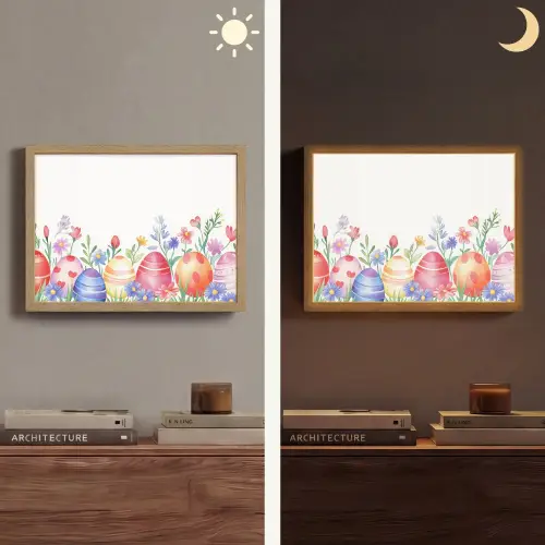 Bloementuin - Kleurrijk - Eieren Light Box met batterij (Wandlamp) middel -sfeer3
