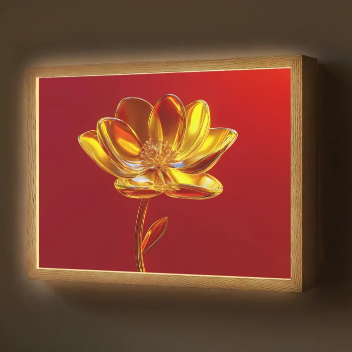Bloem - Goud - Glazen Light Box met batterij (Wandlamp) middel -z3d_website