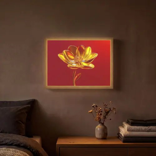 Bloem - Goud - Glazen Light Box met batterij (Wandlamp) middel -sfeer4