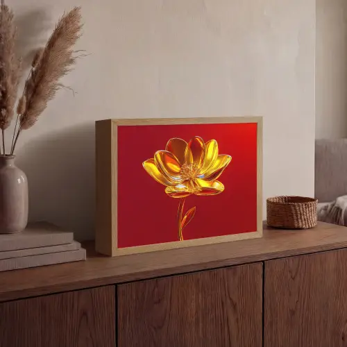 Bloem - Goud - Glazen Light Box met batterij (Wandlamp) middel -sfeer2